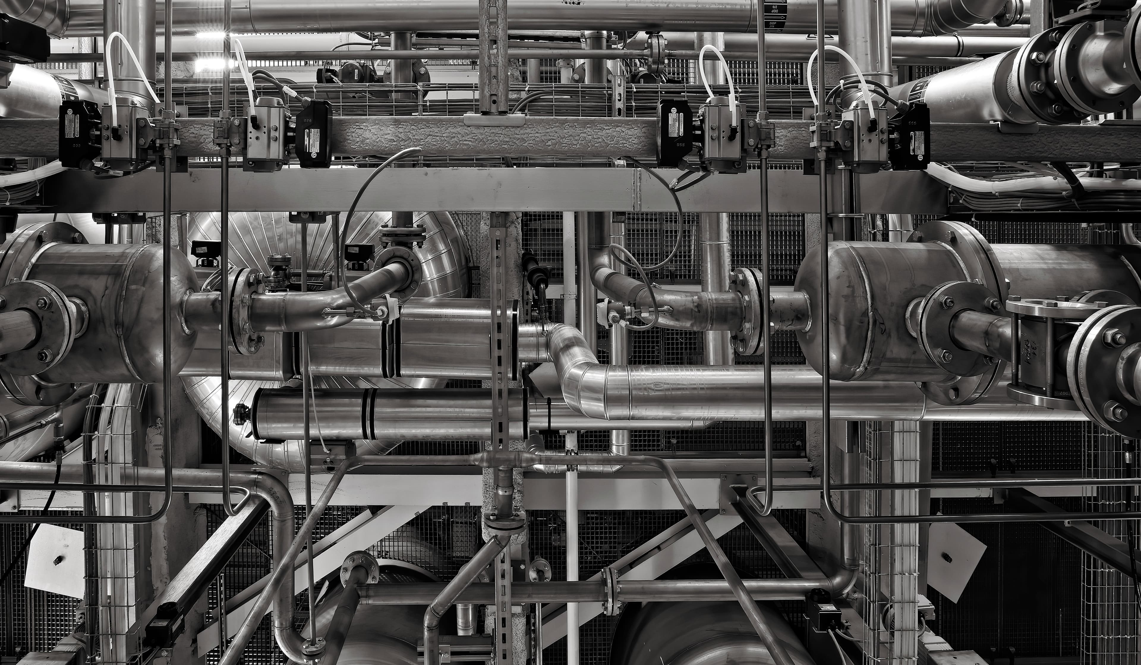 Close-up of industrial piping and instrumentation